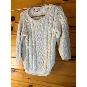CLAUS Cream Cable Knit Cotton Linen Blend Sweater Size S